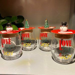 Holiday Time Love Peace Joy Tree 19 Oz Stemless Wine Glass With Bottle Topper 4